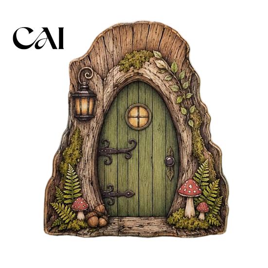 Durable Fairy Door for Garden Mini Wooden Door, 2D Flat Miniature Unique House Gate DIY Craft, Dollhouse Accessory, Wall Terrarium Decor Festive