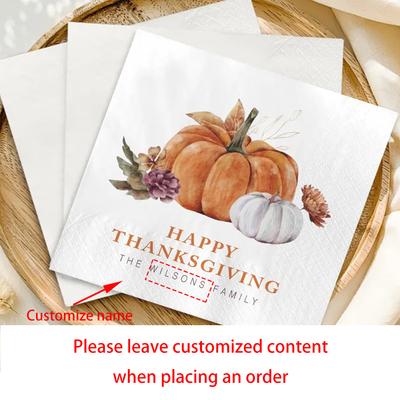 Custom 40Pcs Thanksgiving Napkins Pumpkin Fall Decor Thanksgiving Halloween Party Table Decor Cocktail Luncheon Dinner Napkin