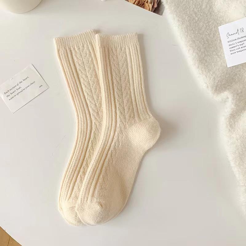 Lot New Cashmere Wool Socks Women's Winter Thicken Warm Black White Pack Set Thermal Japanese Fashion Solid Color