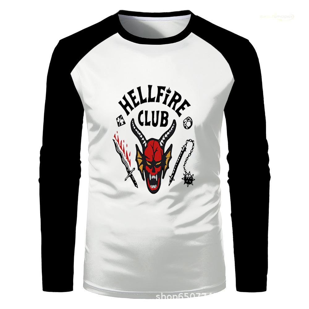 T-shirt a maniche lunghe Stranger Things Edizione Fire Club Nera Girocollo Pullover per Uomini Donne Adolescenti