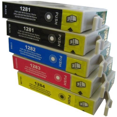 

Pack 5 cartouches compatibles EPSON T1285 - STYLUS SX440W 1 noir + 1 GRATUITE et 3 couleurs