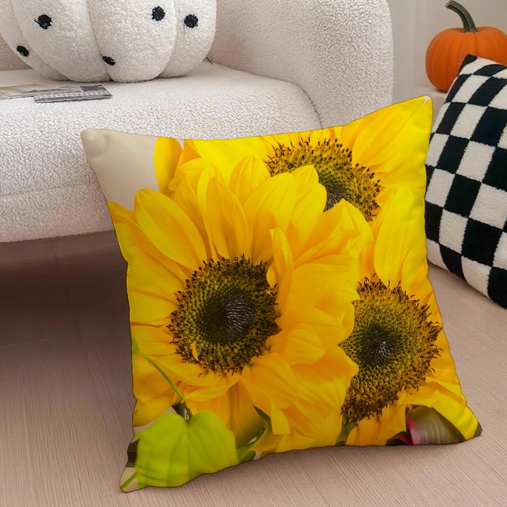 cheerful Natural Flowers in Photography Cushion Cover Throw Pillow Cover Hidden Button Durable Polyester Chair Cushion