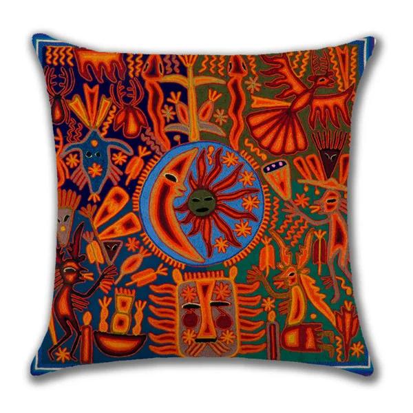 

Hot Ethnic Mexico Patterns Linen Pillows Case Indian Apollo Abstract Painting Cushions Case Sofa Couch Throw Pillows Decor Home 12x12Inch