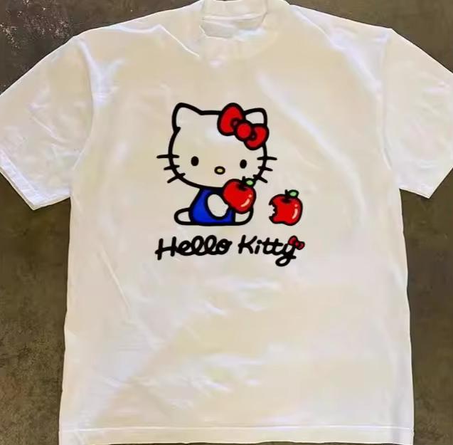 

2026 HelloKitty Sanrio Printed Cotton TShirt Summer Cartoon Design Childrens Roundneck Fashion LooseFitting Casual Wear S