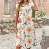 Women's Casual Fashion Round Neck Printed Short Sleeve Pocket Dress
