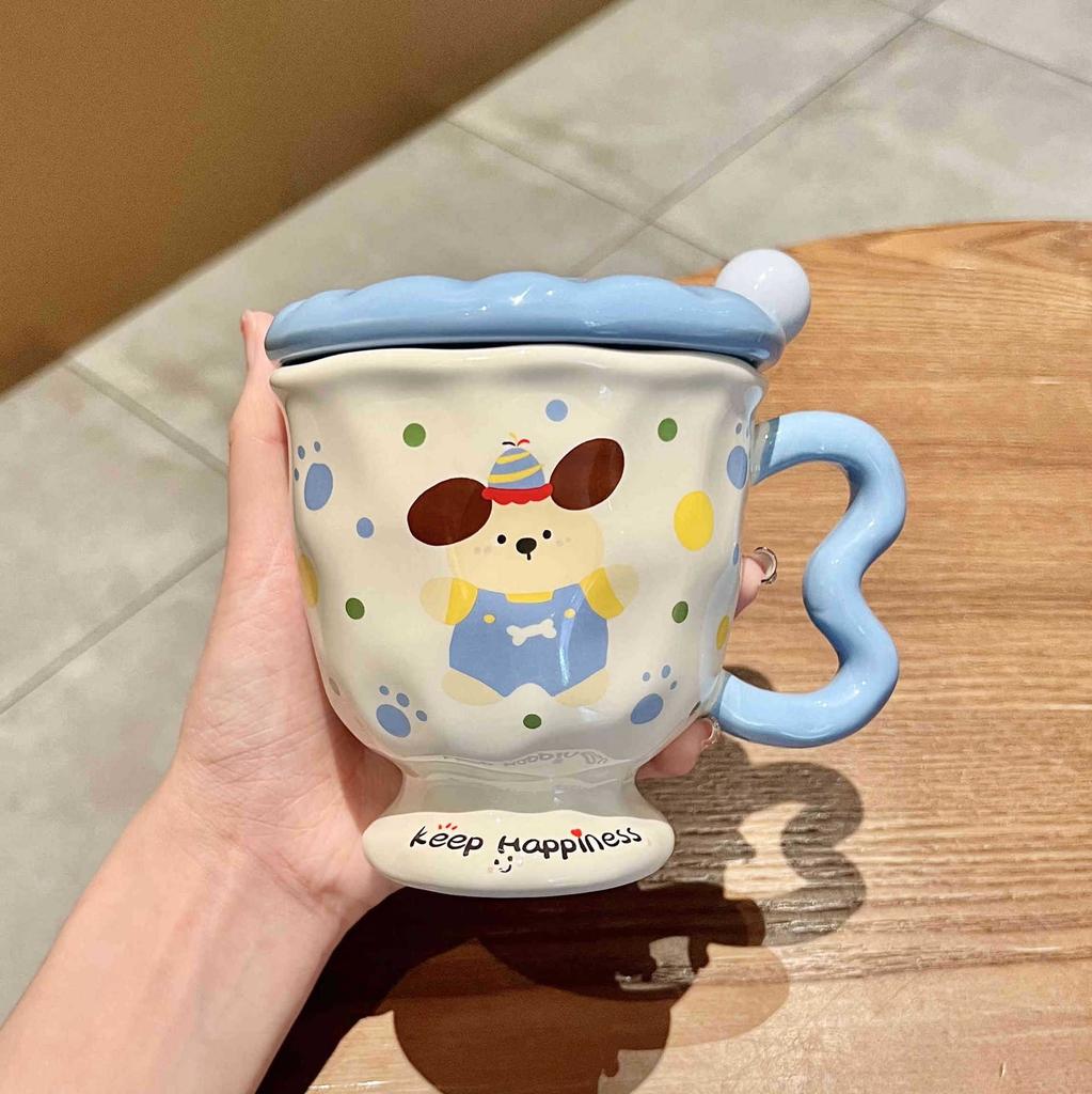 Vysoký Roztomilý Hrnek pro Pár s Králíčkem s Puntíky a Vysokým Vzhledem, Kreslený Keramický Hrnček, Narozeninový Dárek