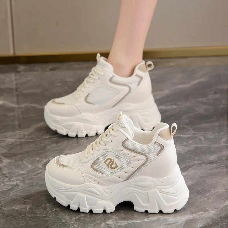 2024 New Spring Autumn Versatile Thick Bottom Height Increase 8CM Travel and Leisure Shoes Mesh Breathable Sports Shoes Sneakers