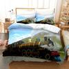 Steam Engine Duvet Cover Set Black Smoke Vintage Locomotive Train Picture King Queen Size For Kid Boy Girl Polyester Bedding Set