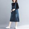 Anmida Denim Overalls Dress Relaxed Skirt, Fit, Stylish, Cute, Figure-Flattering, Pockets, Knee-Length, Spring/Summer