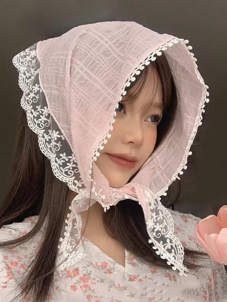 

Новые кружевные платки для волос с цветочным принтом, прозрачные платки, шляпы, ретро-треугольные повязки для волос, женские аксессуары для путешествий и фото