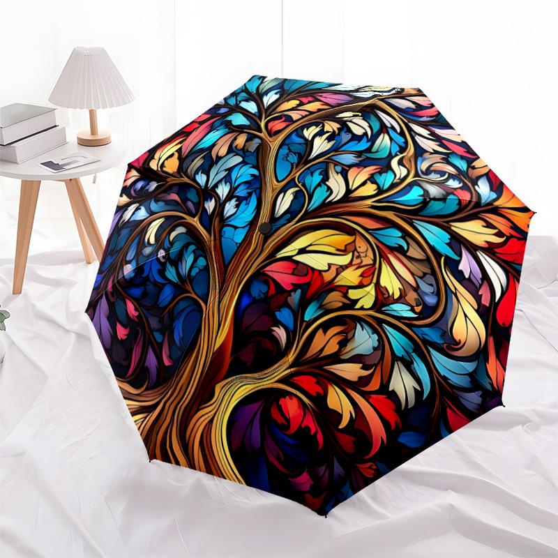 1pc Tree Life Automatic Folding Umbrella, Lightweight Retractable Compact Travel Umbrella, 8-Rib Sturdy Frame041