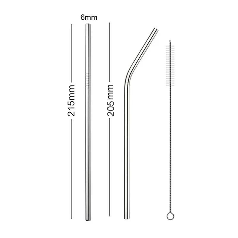4Pcs Stainless Steel Straws Reusable Drinking Straws 8 Inch Metal Straight Bent Straw Set with Cleaning Brush Bar Party Supplies