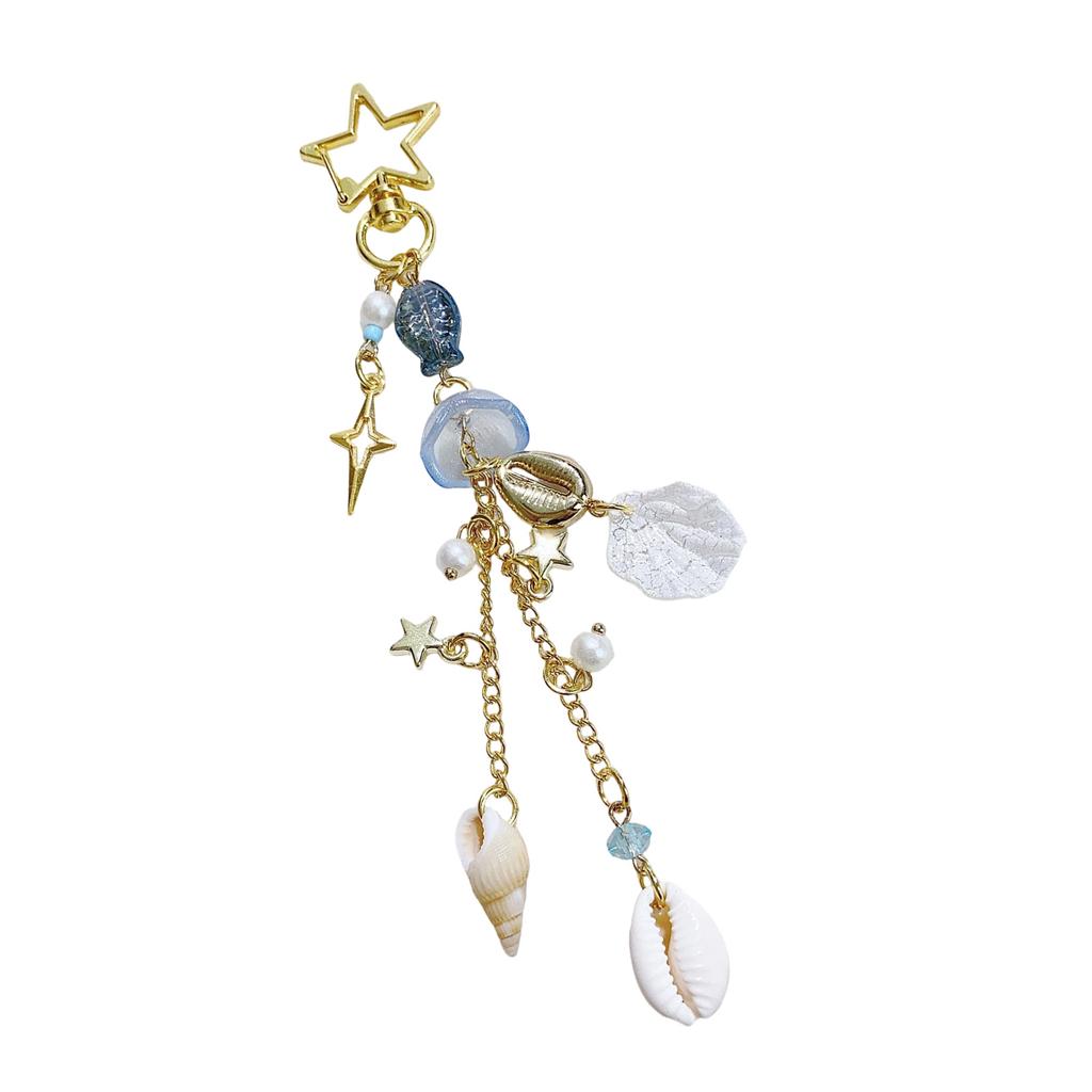 Shellfish Fish and Jellyfish Shell Key Chain Beaded Pendant for Phone and Camera Cases Stylish Bag Accessory for Women