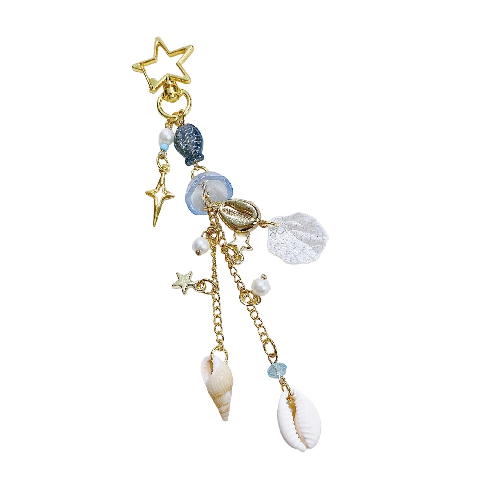 

Ручная работа Ракушка Рыба Колокольчик ветра Брелок Стильная бисерная подвеска для чехла для наушников Элегантный шарм для телефона Аксессуары для камеры синий
