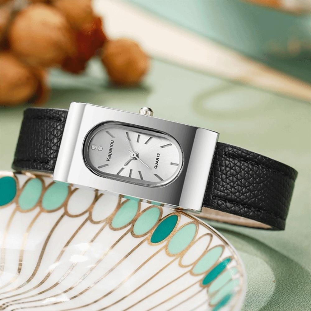 Minimalist Quartz Watch Rectangular Dial Wristwatch Light Luxury Leather Strap Watch  Women Style1