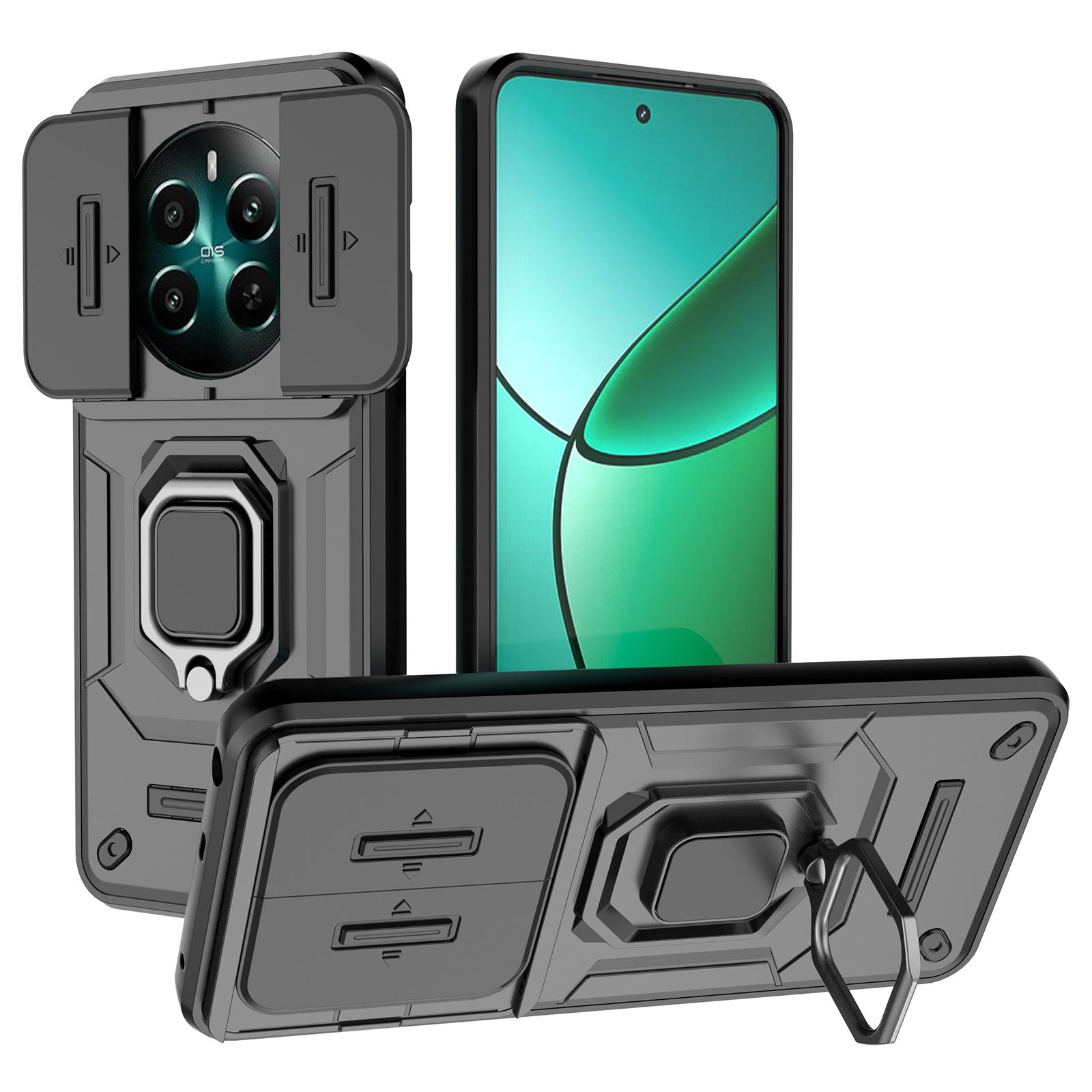 

For Realme 12 4G/12+ 5G Case PC+TPU Protective Phone Cover with Slide Camera Protector Black