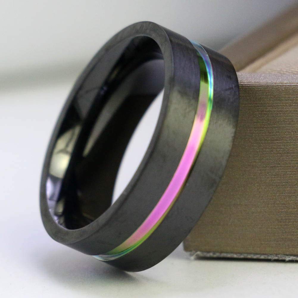 His and Hers Couple Rings Black Gold Color Womens Purple Zircon Wedding Ring Titanium Steel Mens Ring Wedding Band Jewelry Gifts