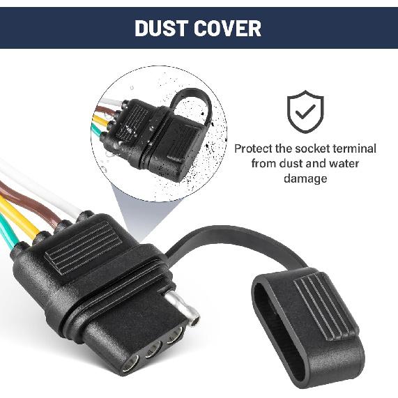 4-Way Flat Trailer Wiring Harness 55363 for 1998-2006 Jeep Wrangler TJ Vehicle-Side 4 Pin Trailer Towing Hitch Wiring for Jeep TJ 4 Prong Trailer