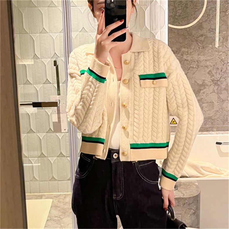 Autumn and Winter New Retro Small Fresh Contrasting Colors Loose Lazy Casual Coat Women's Knitted Cardigan
