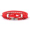 Conjunto de Pulseiras de Fio Vermelho da Sorte Para Homens 6mm Pedra Vulcânica Turquesas Vermelhas Pedra Ônix Cordão Pulseira Acessórios de Mão Casuais Pulsera