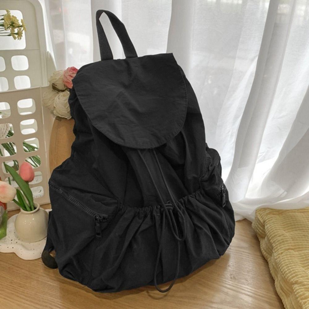 Lightweight Canvas Shoulder Bag Casual College Student Schoolbag Nylon Drawstring Backpack Travel