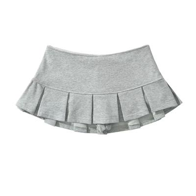 Frottee Stoff Y2K Minirock Damen niedrige Taille breite Falte hellgrau sexy Vintage A-Linie Faltenrock lässig Skort Sommer