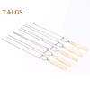 Stainless Steel Barbecue Skewers Double-Pronged BBQ Skewers 36cm Camping Grill Forks with Wooden Handle for Chicken Shrimp Kebabs