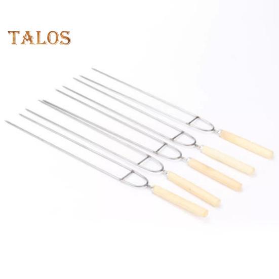 Stainless Steel Barbecue Skewers Double-Pronged BBQ Skewers 36cm Camping Grill Forks with Wooden Handle for Chicken Shrimp Kebabs