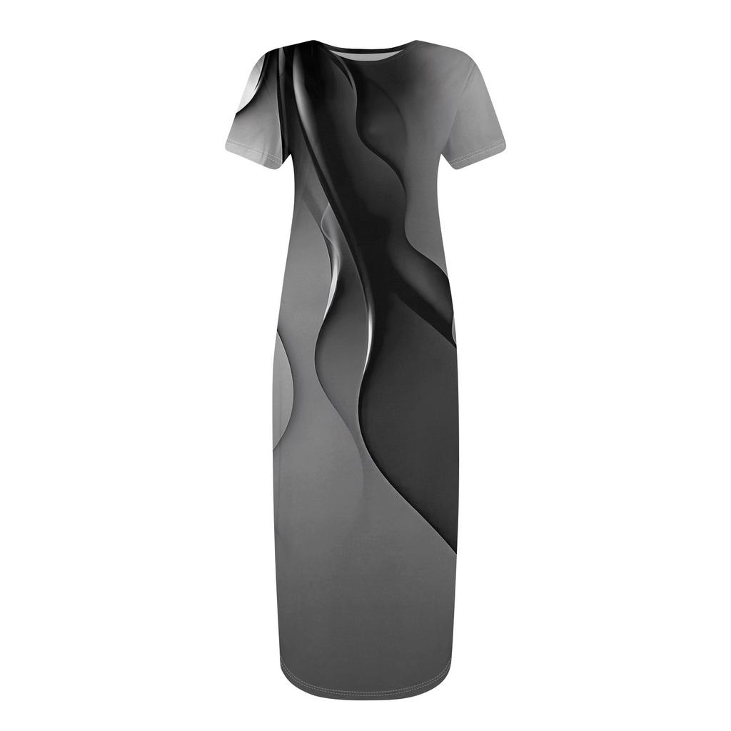 Women's Fashion Casual Print Round Neck Short Sleeve Long Dress