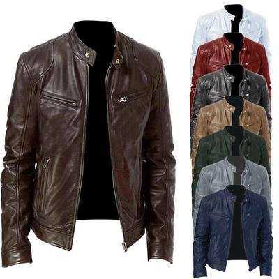 Mens Motorcycle Leather Jacket Slim Fit Short Coat Lapel PU Jackets Autumn Stand Windproof Leather Coat Mens Clothing