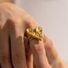 Youthway Stainless Steel Hammer Pattern Big Heart Opening Ring Texture Design 18K Gold Plated Jewelry for Women