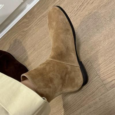 Korean Version of Maillard Suede Suede Flat-bottomed Western Cowboy Boots Short Boots Women's Autumn and Winter Versatile Rear Zipper Thin Boots
