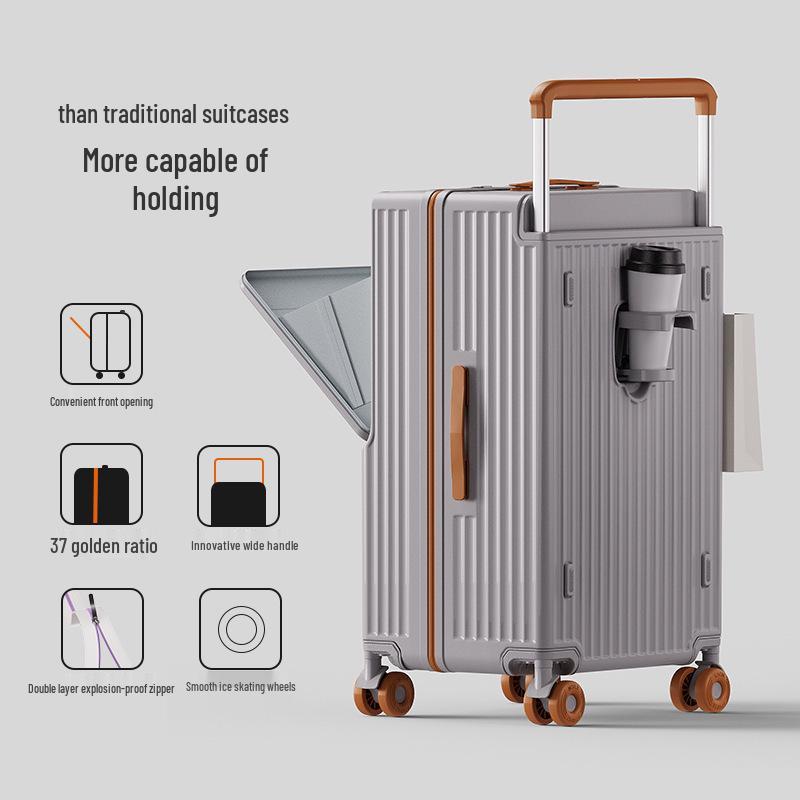 2025 Front-Opening Wide Pull Rod Carry-On Suitcase: Large Capacity, Durable PC Travel Case with Password