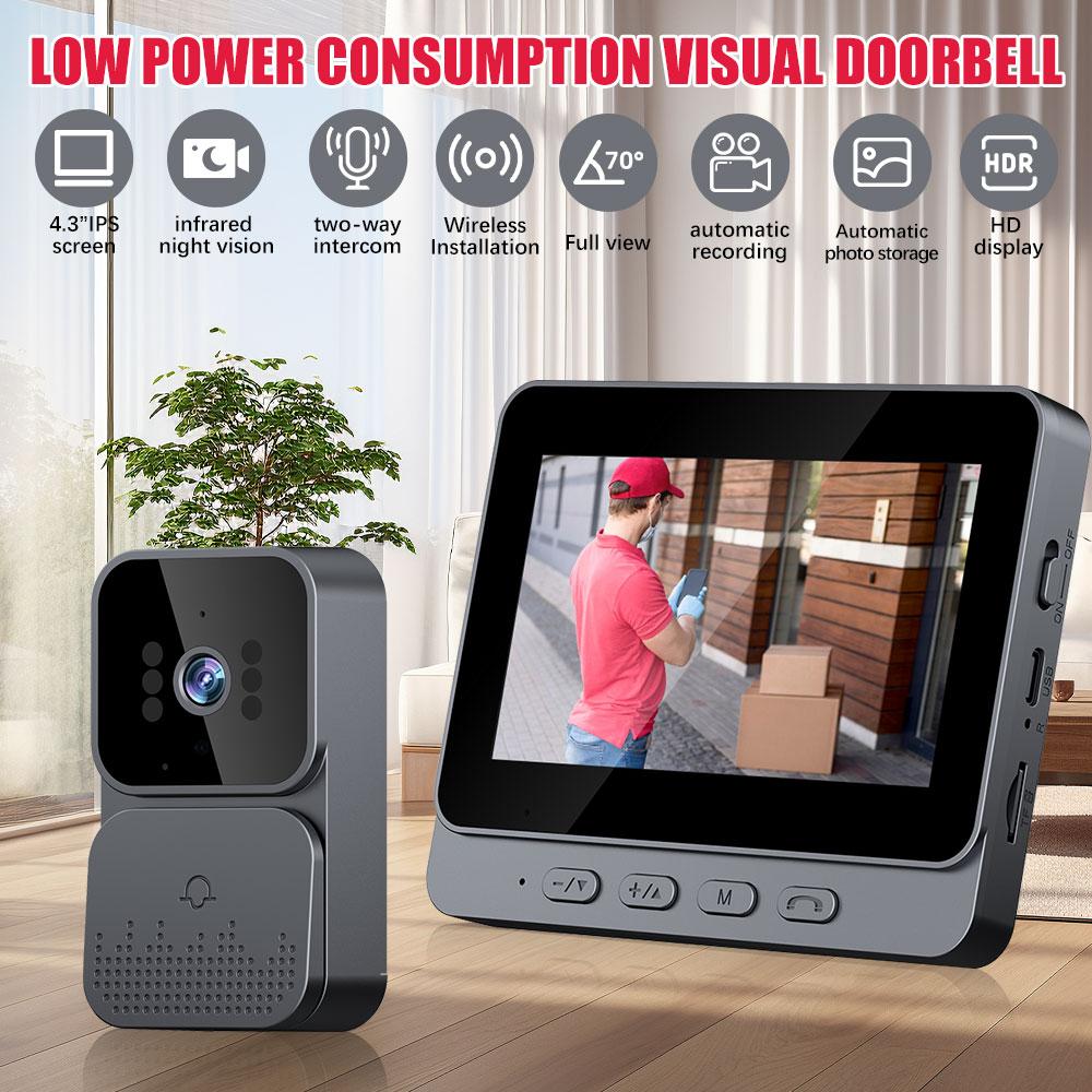 4.3'' IPS HD 2.4G WiFi Smart Intercom with Wireless Video Doorbell Home Night Vision Monitoring Two-Way Talk Camera Ringing Bell
