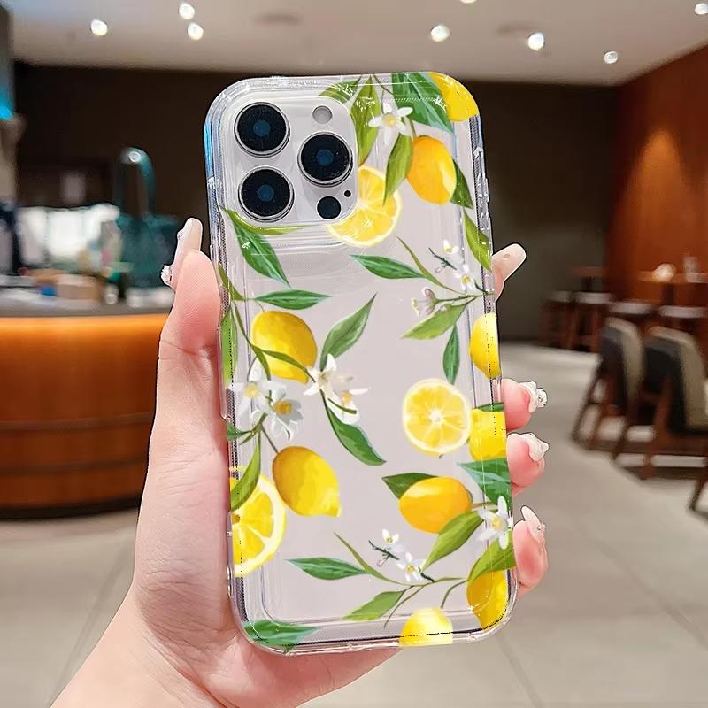Summer Fruit Lemon Flower Pattern Phone Case For iPhone 17 Air 16 15 14 13 12 11 Pro Max 15 16 Plus 16E Transparent Cover