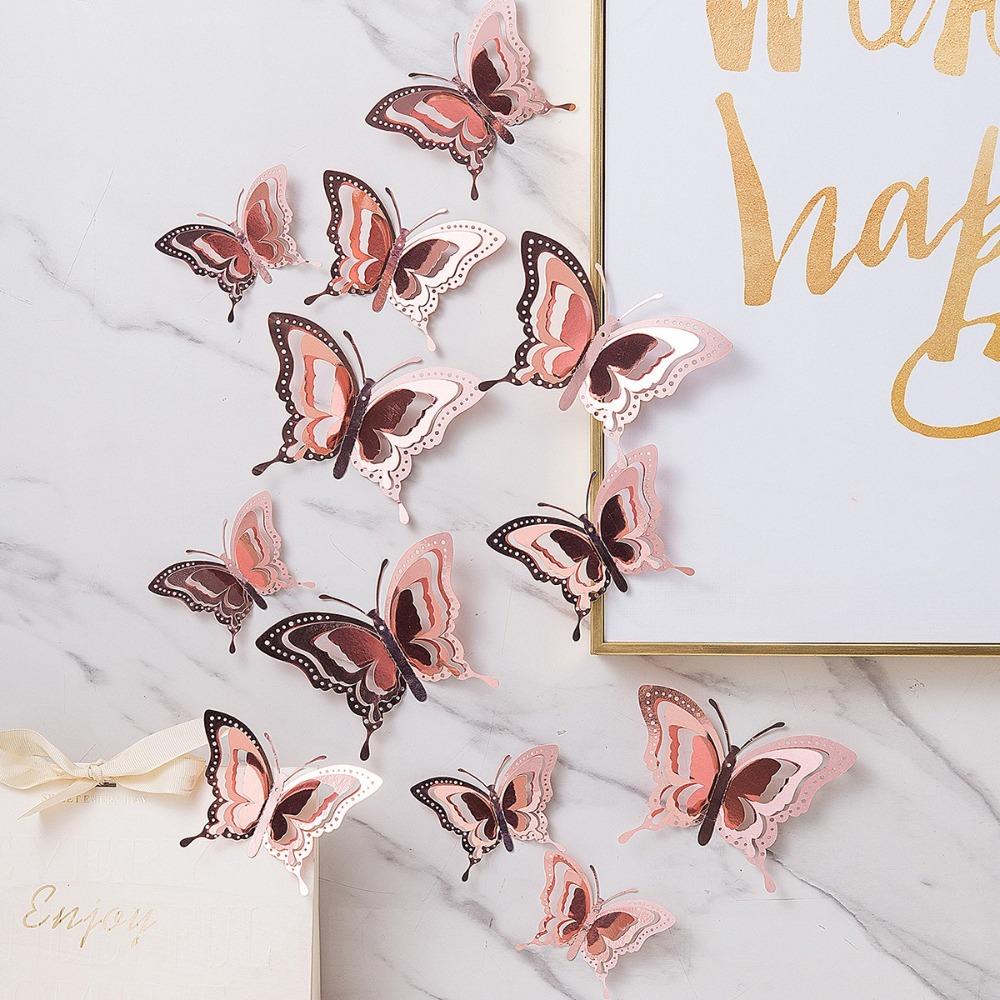 12pcs 3D Butterfly Wallpaper Self Adhesive Decal New Butterfly Wall Stickers  Festival Decoration