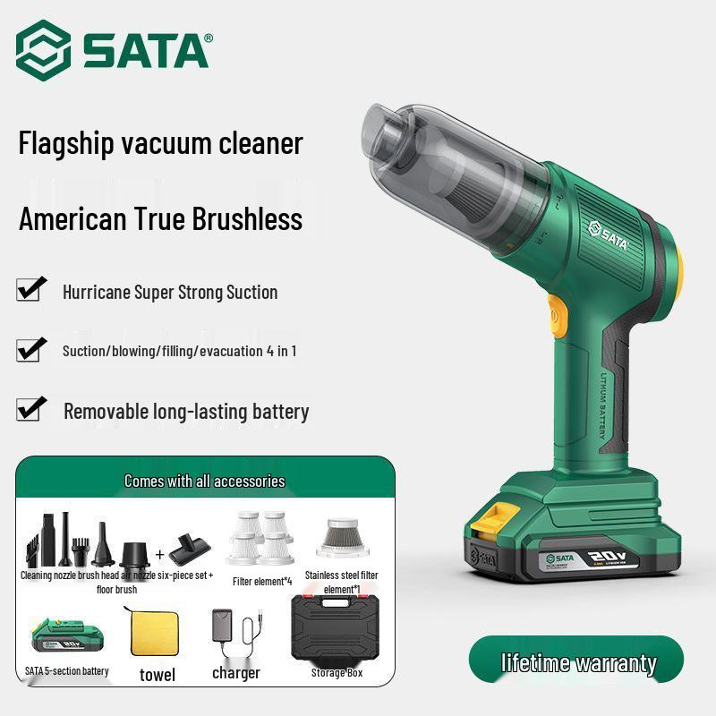SATA High-Power Wireless Car Vacuum Cleaner - Strong Suction, Rechargeable, Handheld for Car & Home Dust Removal Standard