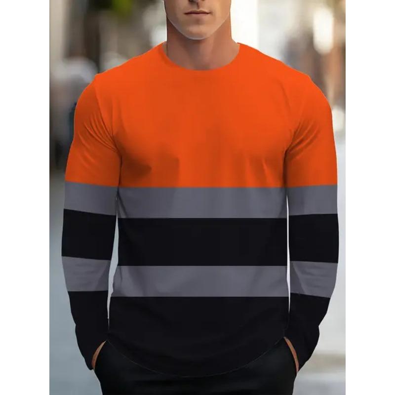 

Round Neck 3D Printed Top Casual Long Sleeved Men s T-shirts - Soft Medium Stretch Polyester Fabric Spring and Autumn Relaxed Fit Clothing L