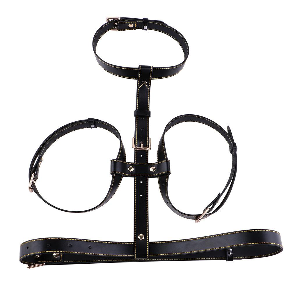 Leather Nipple Clamps Chain Black Wearable Bra BDSM Lingerie Adult Couples Flirting Toy