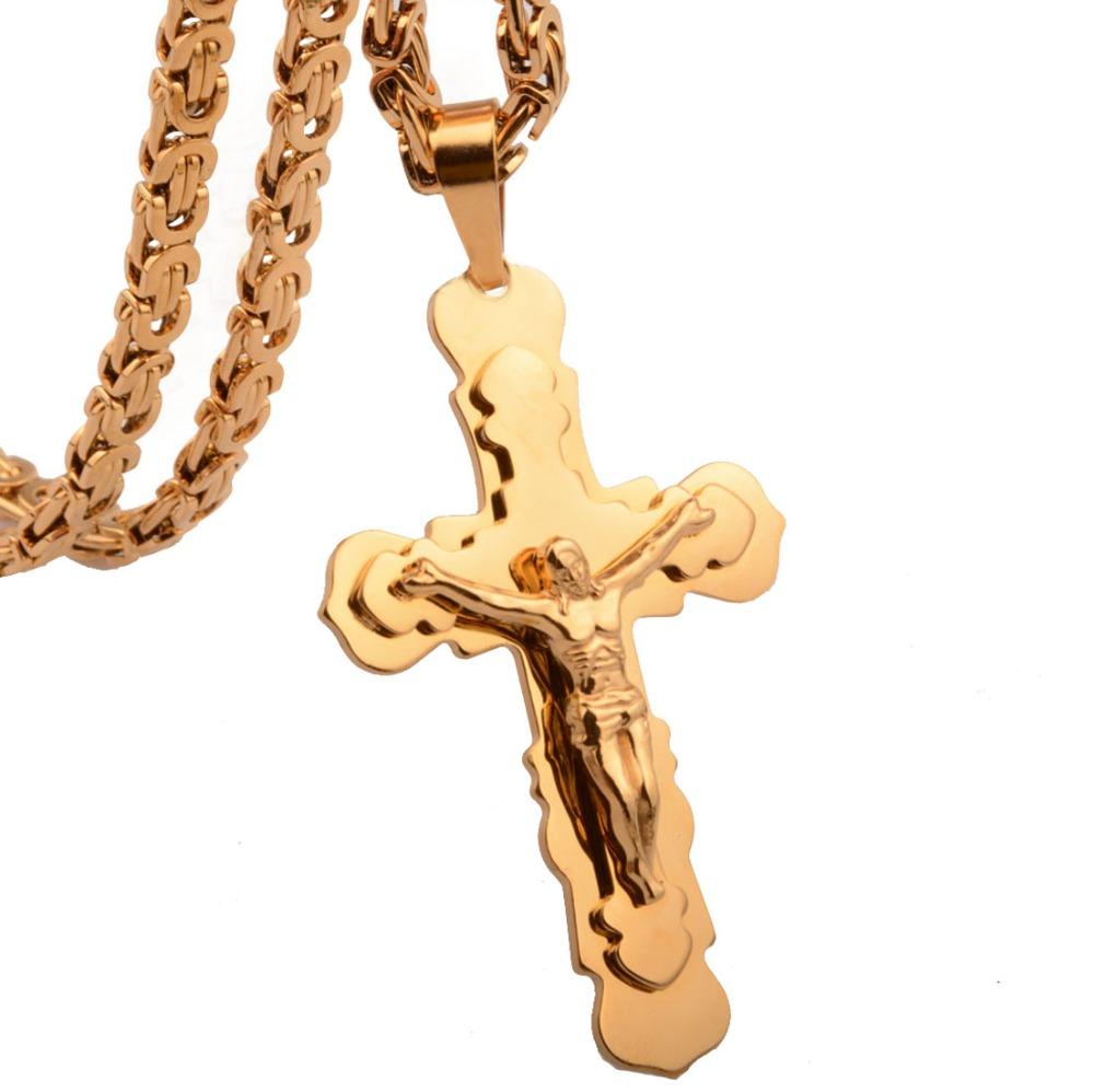 Big Cross Necklace Gold Color Stainless Steel Trendy Pendant & Chain Christmas Gift for Men/Women Holy Bible Jewelry