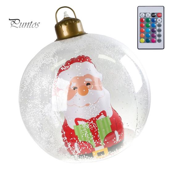 24" Inflatable Christmas Ball with LED Light Outdoor Blow Up PVC Ball Decorations with Santa/Reindeer/Snowman Figurine for Yard Pool Garden Decor