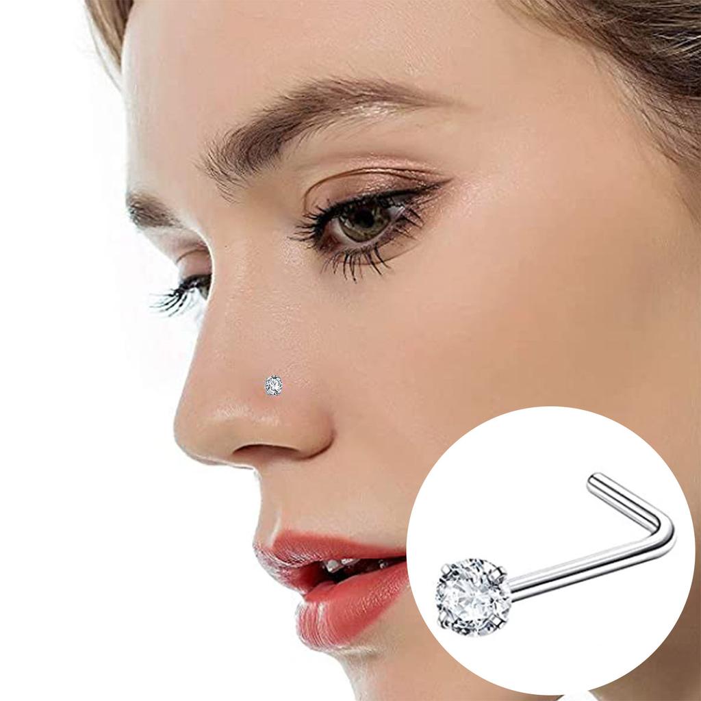 Stainless Steel Zircon Nose Stud Star-shaped Right Angle Titanium Nose Piercing Jewelry