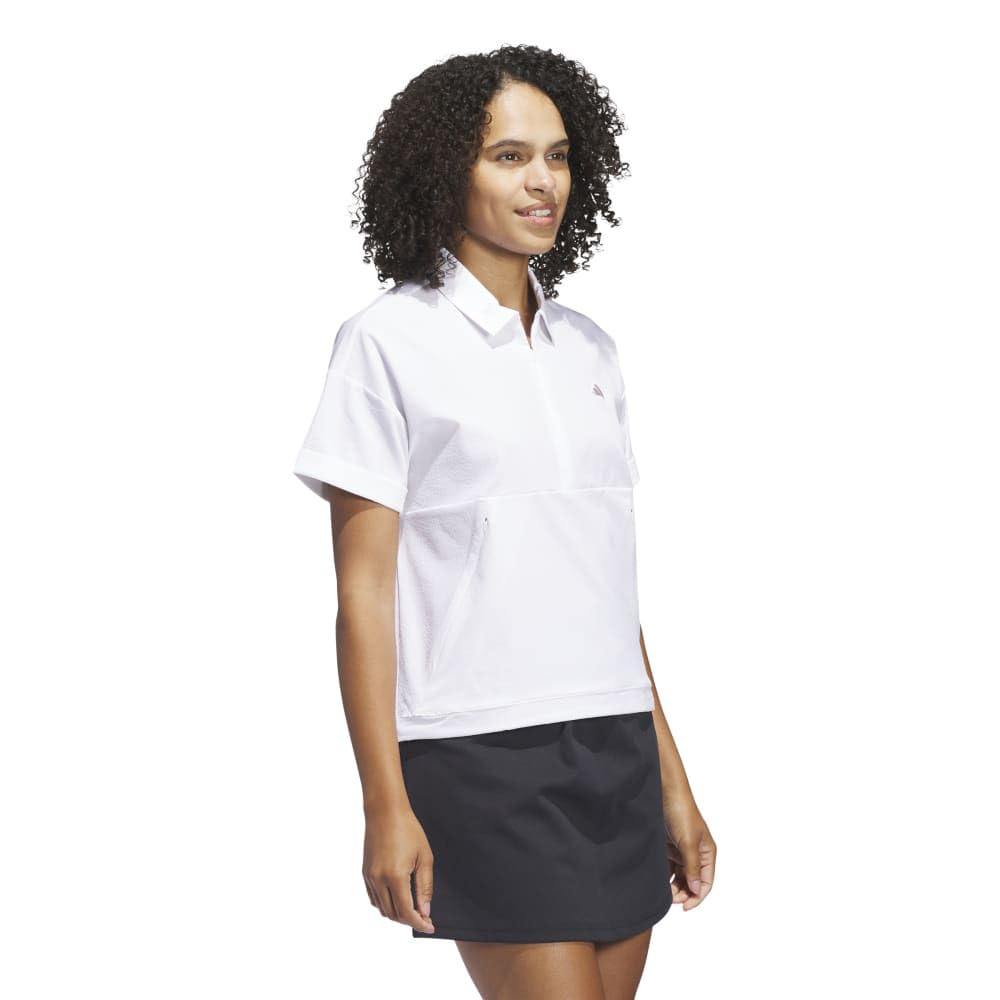 Adidas Golf Beyond the Course Box Silhouette Short Sleeve White Water-Repellent 2-Way Shirt, Women's,