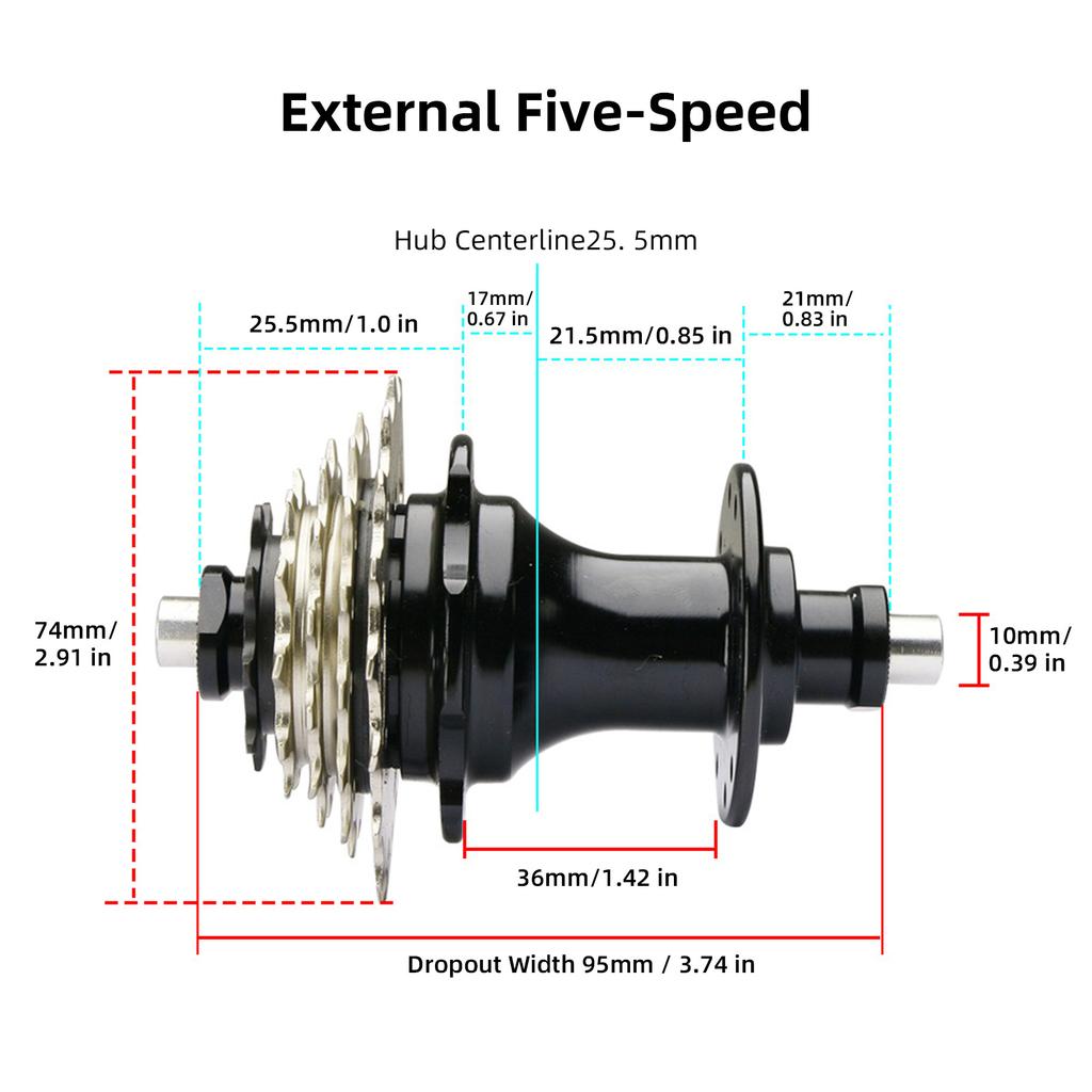 Butuc pentru bicicletă Aliaj de aluminiu 95 mm Lățime deschisă 20 găuri Butuc spate pentru bicicletă cu 5 viteze Structură cu 2 rulmenți