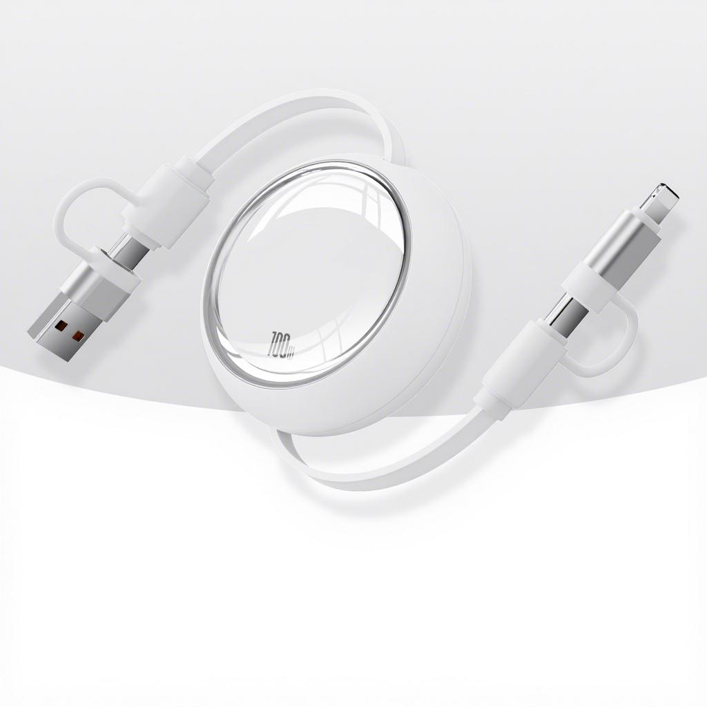 Retractable Four-in-One Data Cable 100W PD Fast Charge for USB-A/Micro Connectors for Mobile Phone Data Transfer