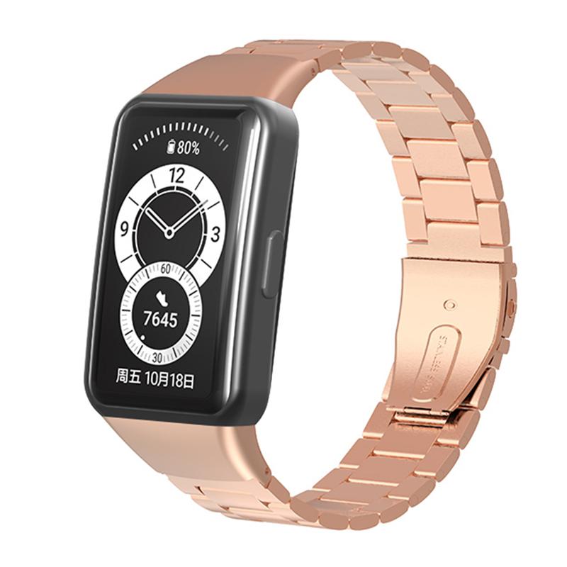 

For Honor Band 6/Huawei Band 6 Bracelet Stainless Steel 3 Beads Watch Band Rose Gold