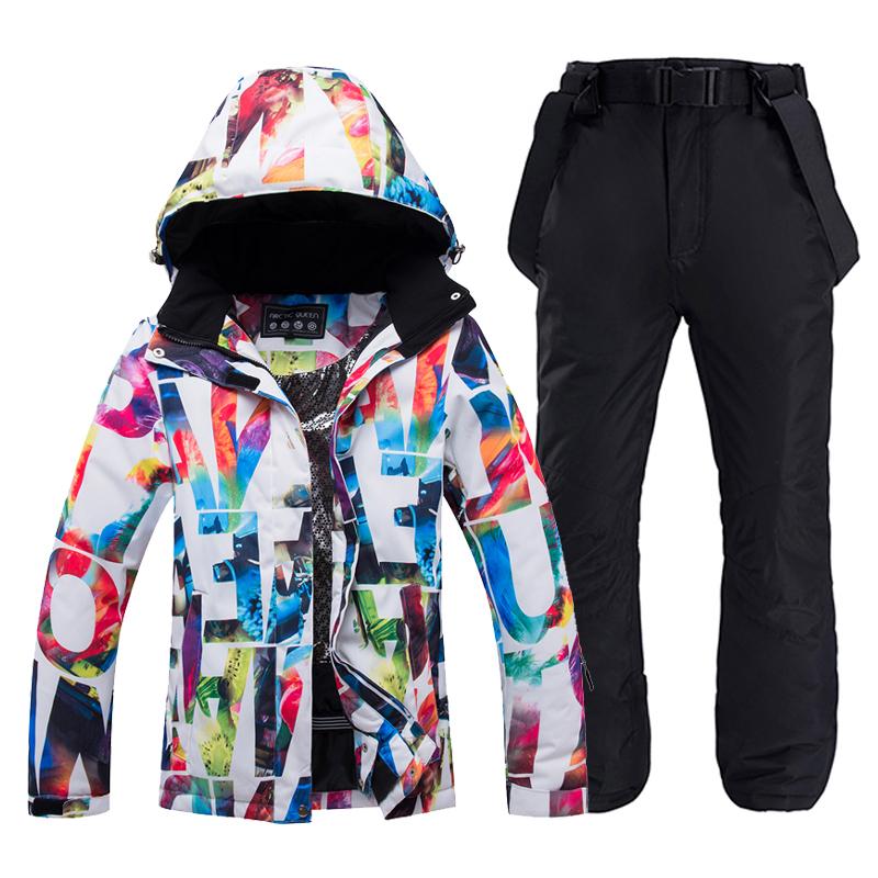 

-30, Women Snow Wear Suit Sets, Snowboard Clothing, Waterproof, Winter Costume, Ski Jacket and Strap Pant, Belt Bibs for Female S
