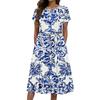 Women's Summer Fashion Round Neck Casual Plant Floral Print Short Sleeve Dress