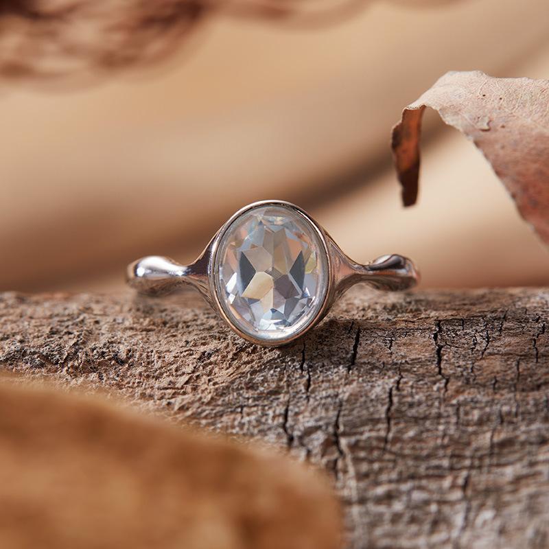 Minimalistischer Mode S925 Sterling Silber Inlay Topas Opal Granat Natürliche Farbe Schatzring Damen Zeigefingerring