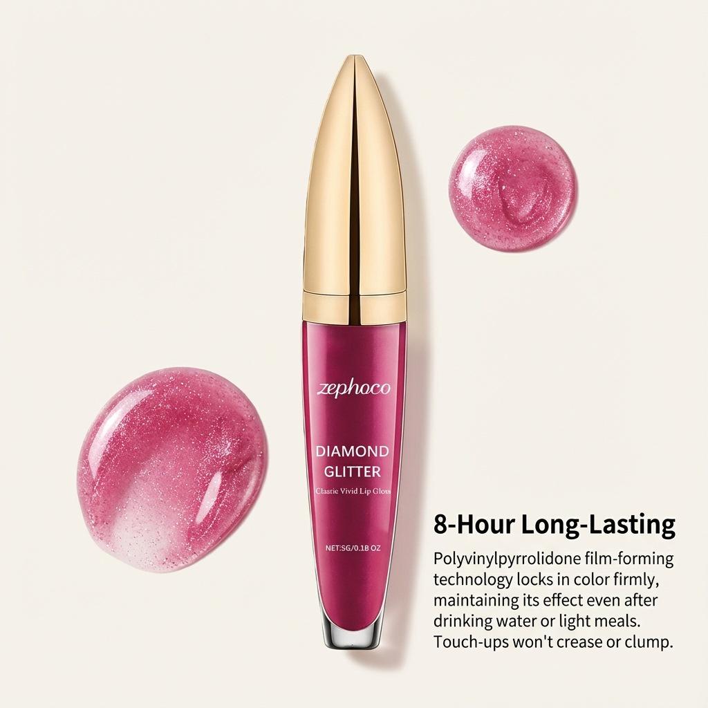 Zephoco Leuchtender Rosenrosa Lippen-Gloss: Feuchtigkeitsspendend, Pigmentiert, Nicht abfärbend, Hydrierend, Seidig, Tragbar.